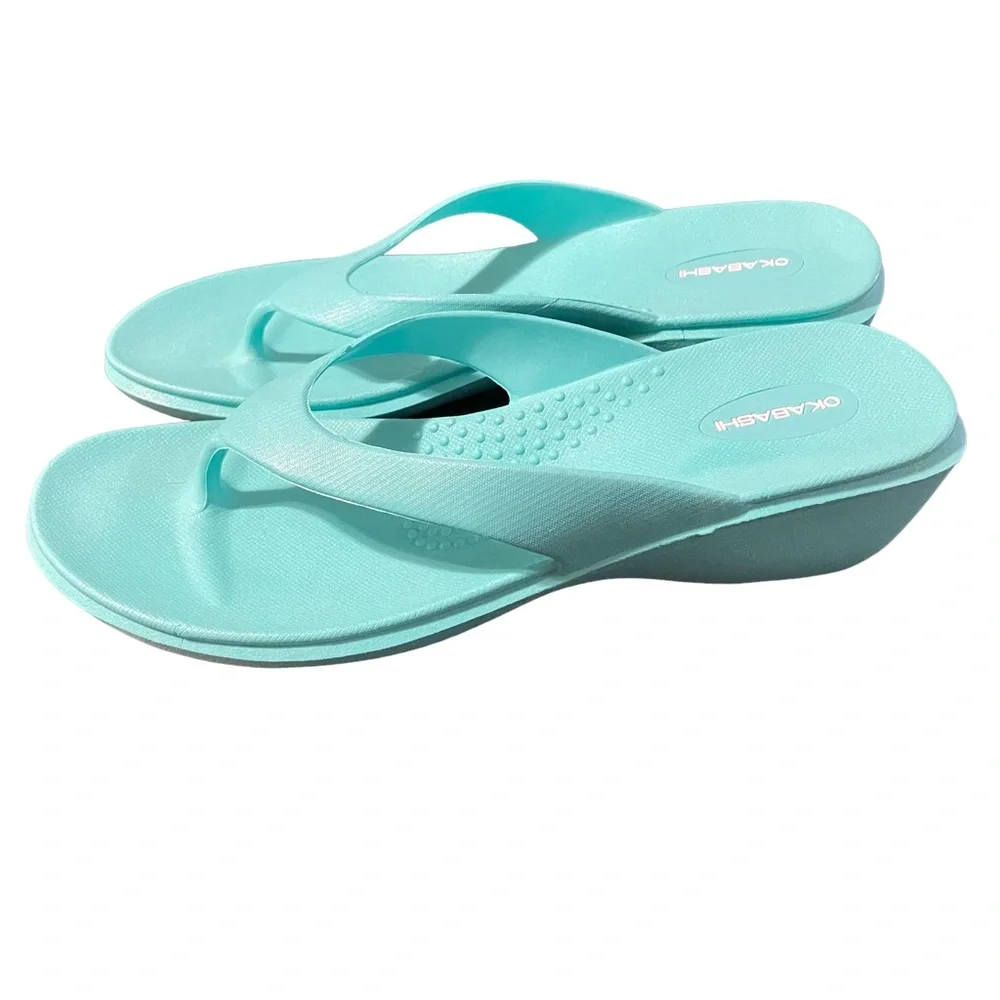 OKABASHI Splash Flip Flops/Sandals Vegan Molded Seaglass color Size 8-9